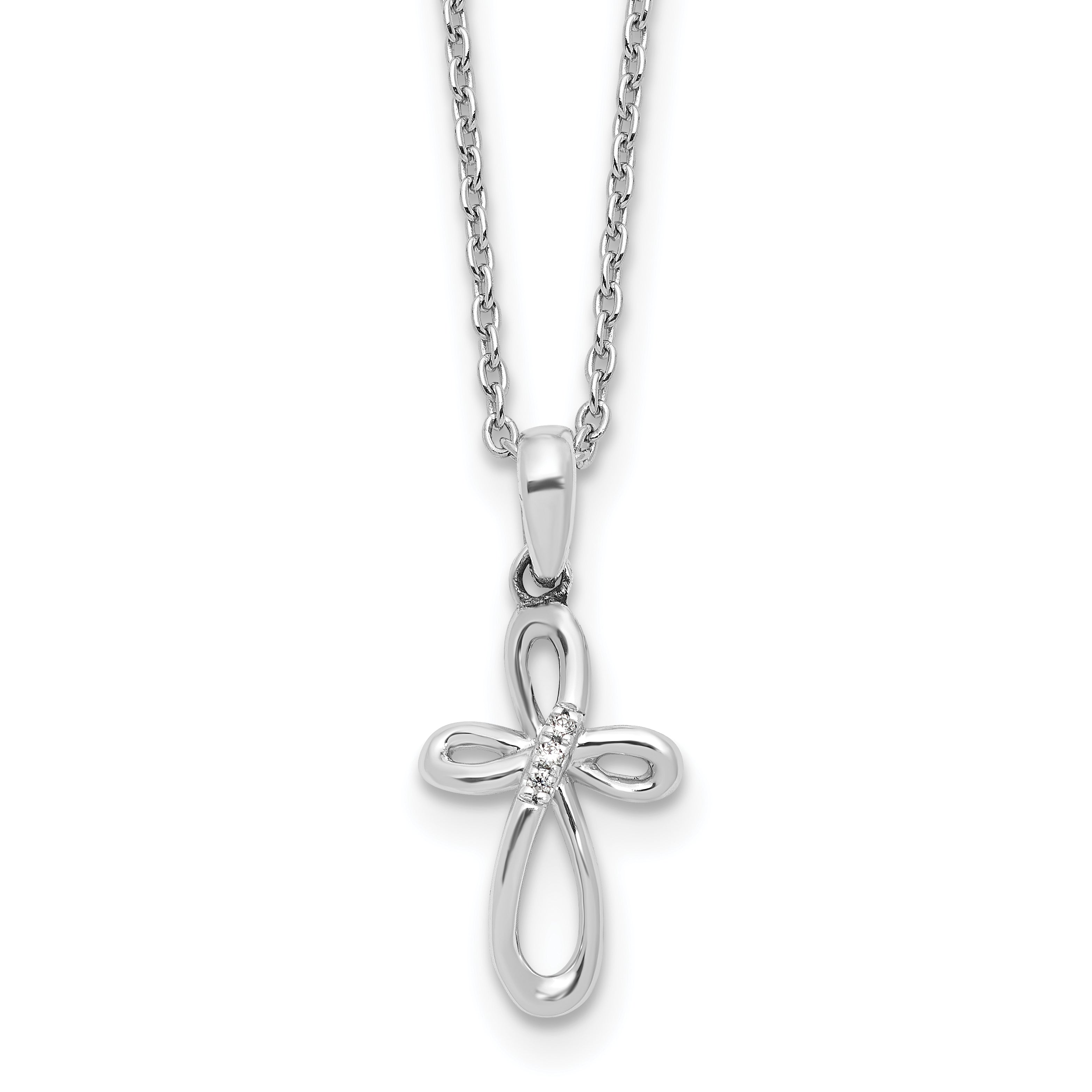 White Ice Sterling Silver Rhodium-Rhodium-Plated 18 inch Fancy Diamond Cross Necklace plus 2 inch Extender
