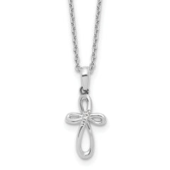 White Ice Sterling Silver Rhodium-Rhodium-Plated 18 inch Fancy Diamond Cross Necklace plus 2 inch Extender