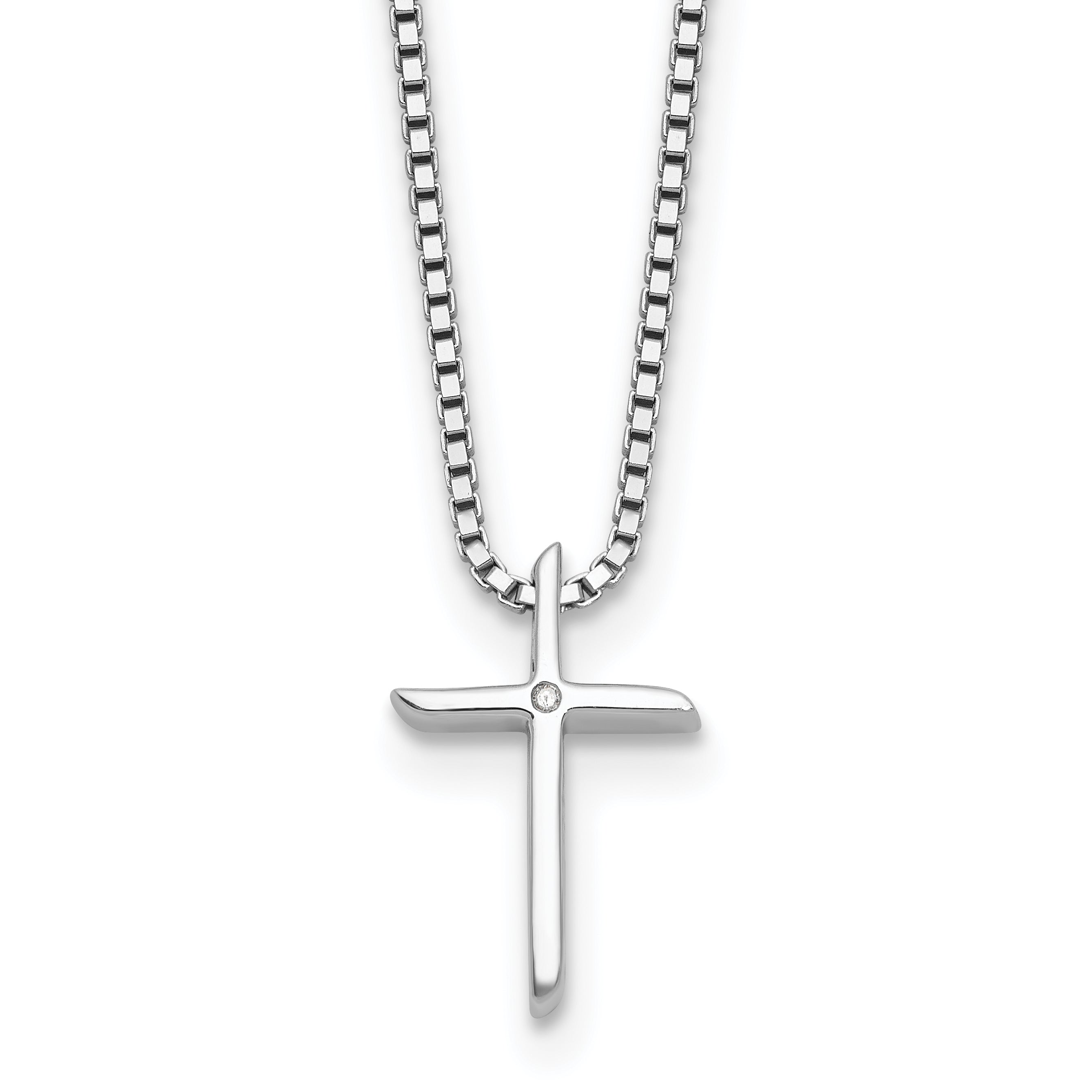 White Ice Sterling Silver Rhodium-Rhodium-Plated 18 inch Diamond Cross Necklace plus 2 inch Extender