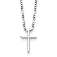White Ice Sterling Silver Rhodium-Rhodium-Plated 18 inch Diamond Cross Necklace plus 2 inch Extender