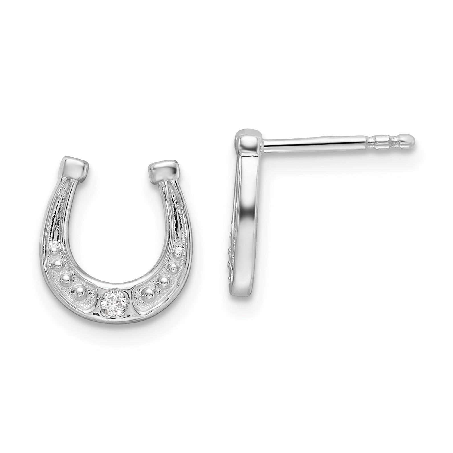 White Ice Sterling Silver Rhodium-plated Diamond Horseshoe Post Earrings