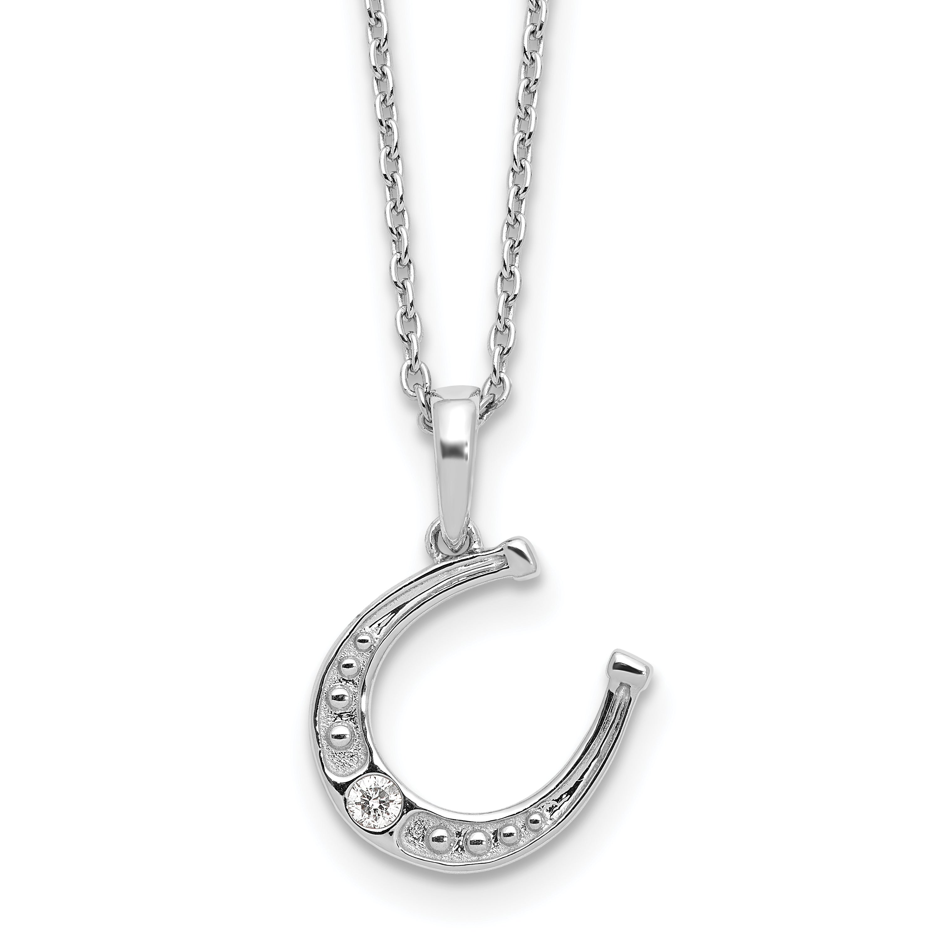 White Ice Sterling Silver Rhodium-Rhodium-Plated 18 inch Diamond Horseshoe  Necklace plus 2 inch Extender