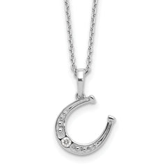 White Ice Sterling Silver Rhodium-Rhodium-Plated 18 inch Diamond Horseshoe  Necklace plus 2 inch Extender