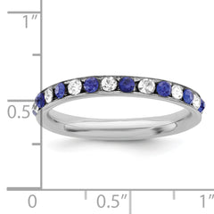 Sterling Silver Rhodium-plated Blue and White Crystal Eternity Band Size 8