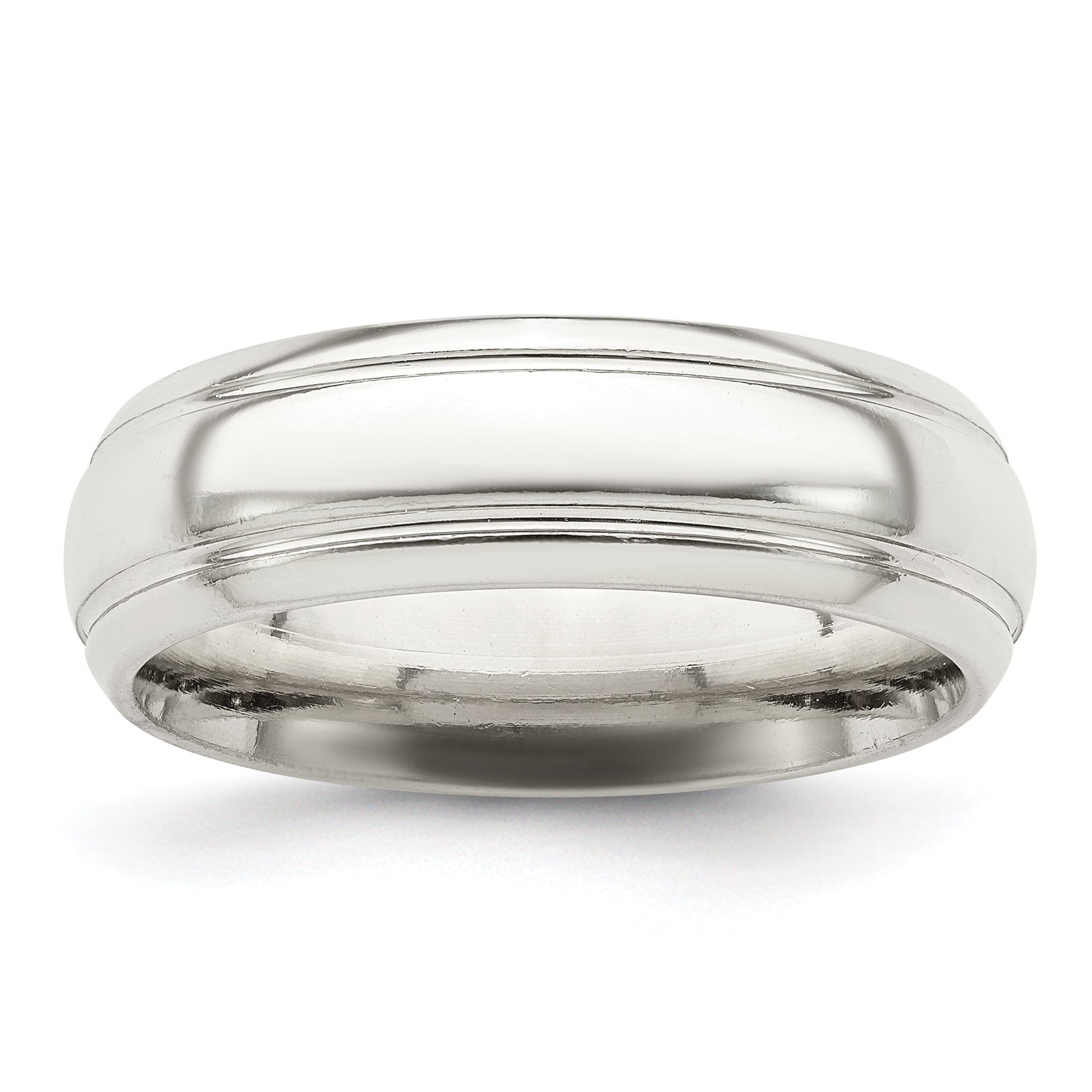 Sterling Silver 6mm Polished Domed with Grooved Beveled Edge Fancy Band Size 13.5
