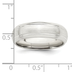 Sterling Silver 6mm Brushed Domed with Grooved Beveled Edge Fancy Band Size 13.5