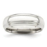 Sterling Silver 6mm Polished Domed with Grooved Beveled Edge Fancy Band Size 13.5