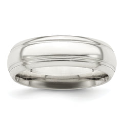 Sterling Silver 6mm Polished Domed with Grooved Beveled Edge Fancy Band Size 13.5
