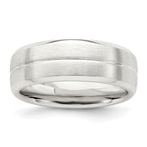Sterling Silver 7mm Brushed Domed Grooved Fancy Band Size 13.5