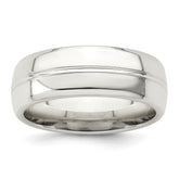 Sterling Silver 7mm Polished Domed Grooved Fancy Band Size 13.5