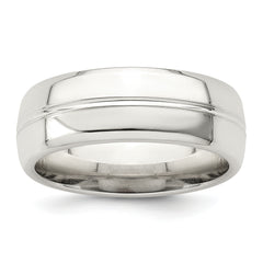 Sterling Silver 7mm Polished Domed Grooved Fancy Band Size 13.5