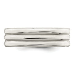 Sterling Silver 6mm Polished Flat Grooved Fancy Band Size 13.5