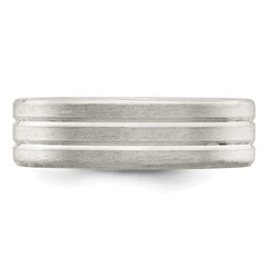 Sterling Silver 6mm Brushed Flat Grooved Fancy Band Size 13.5