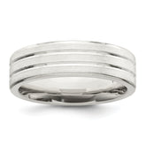 Sterling Silver 6mm Brushed Flat Grooved Fancy Band Size 13.5