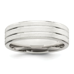 Sterling Silver 6mm Brushed Flat Grooved Fancy Band Size 13.5
