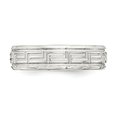 Sterling Silver 6mm Polished Flat Greek Key Design Beveled Edge Fancy Band Size 13.5