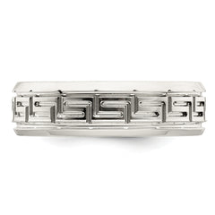 Sterling Silver 6mm Polished Flat Greek Key Design Beveled Edge Fancy Band Size 13.5
