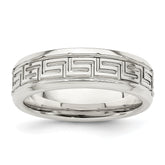 Sterling Silver 6mm Polished Flat Greek Key Design Beveled Edge Fancy Band Size 13.5