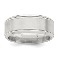 Sterling Silver 6mm Brushed Flat Milgrain Beveled Edge Fancy Band Size 13.5