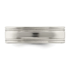 Sterling Silver 6mm Polished Flat Milgrain Grooved Edge Fancy Band Size 13.5