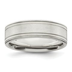 Sterling Silver 6mm Brushed Flat Milgrain Grooved Edge Fancy Band Size 13.5