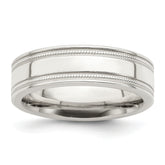 Sterling Silver 6mm Polished Flat Milgrain Grooved Edge Fancy Band Size 13.5