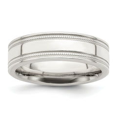 Sterling Silver 6mm Polished Flat Milgrain Grooved Edge Fancy Band Size 13.5
