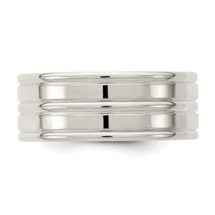 Sterling Silver 8mm Polished Flat Grooved Fancy Band Size 13.5
