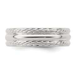 Sterling Silver 6mm Polished Domed Rope Edge Fancy Band Size 13