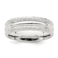 Sterling Silver 6mm Polished Domed Rope Edge Fancy Band Size 13