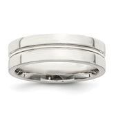 Sterling Silver 6mm Polished Flat Grooved Center Fancy Band Size 13.5