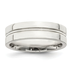 Sterling Silver 6mm Polished Flat Grooved Center Fancy Band Size 13.5
