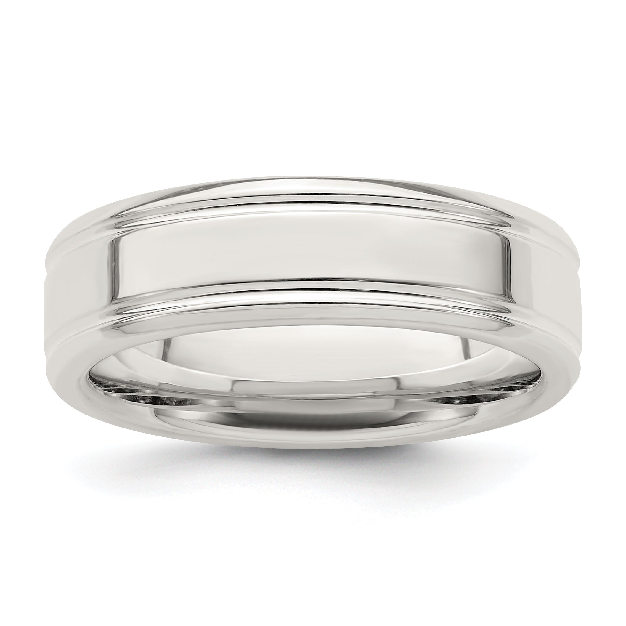 Sterling Silver 6mm Polished Flat Grooved Fancy Band Size 13.5