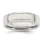 Sterling Silver 6mm Polished Flat Grooved Fancy Band Size 13.5