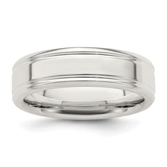 Sterling Silver 6mm Polished Flat Grooved Fancy Band Size 13.5