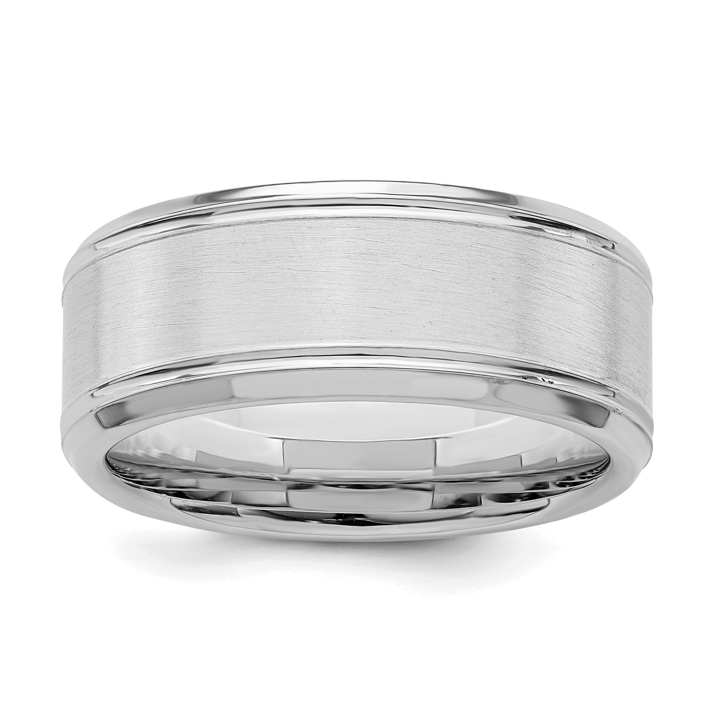 Sterling Silver Rhodium-plated 8mm Brushed Fancy Band Size 13.5