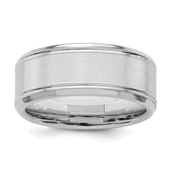Sterling Silver Rhodium-plated 8mm Brushed Fancy Band Size 13.5