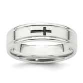 Sterling Silver 6mm Enamel Cross Fancy Band Size 13.5