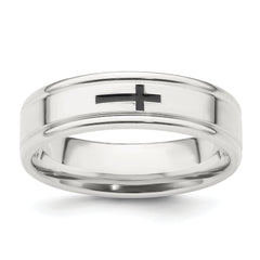 Sterling Silver 6mm Enamel Cross Fancy Band Size 13.5
