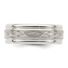 Sterling Silver 7mm Brushed Flat Intertwined Design Beveled Edge Fancy Band Size 13.5