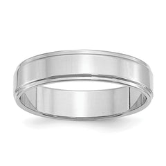 Sterling Silver Rhodium-Plated 5mm Flat w/ Step Edge Size 9.5 Band
