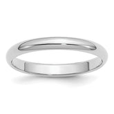 Sterling Silver Rhodium-plated 3mm Half-Round Size 9.5 Band