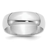 Sterling Silver Rhodium-plated 7mm Half-Round Size 9.5 Band