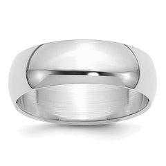 Sterling Silver Rhodium-plated 7mm Half-Round Size 9.5 Band