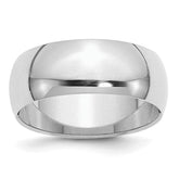 Sterling Silver Rhodium-plated 8mm Half Round Size 13.5 Band