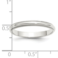 Sterling Silver Rhodium-plated 3mm Half Round Milgrain Size 13.5 Band