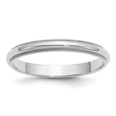 Sterling Silver Rhodium-plated 3mm Half Round Milgrain Size 13.5 Band