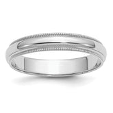Sterling Silver Rhodium-plated 4mm Half Round Milgrain Size 13.5 Band