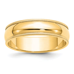 Sterling Silver Gold-plated 6mm Half Round Milgrain Size 6 Band