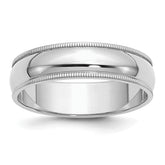 Sterling Silver Rhodium-plated 6mm Half Round Milgrain Size 13.5 Band